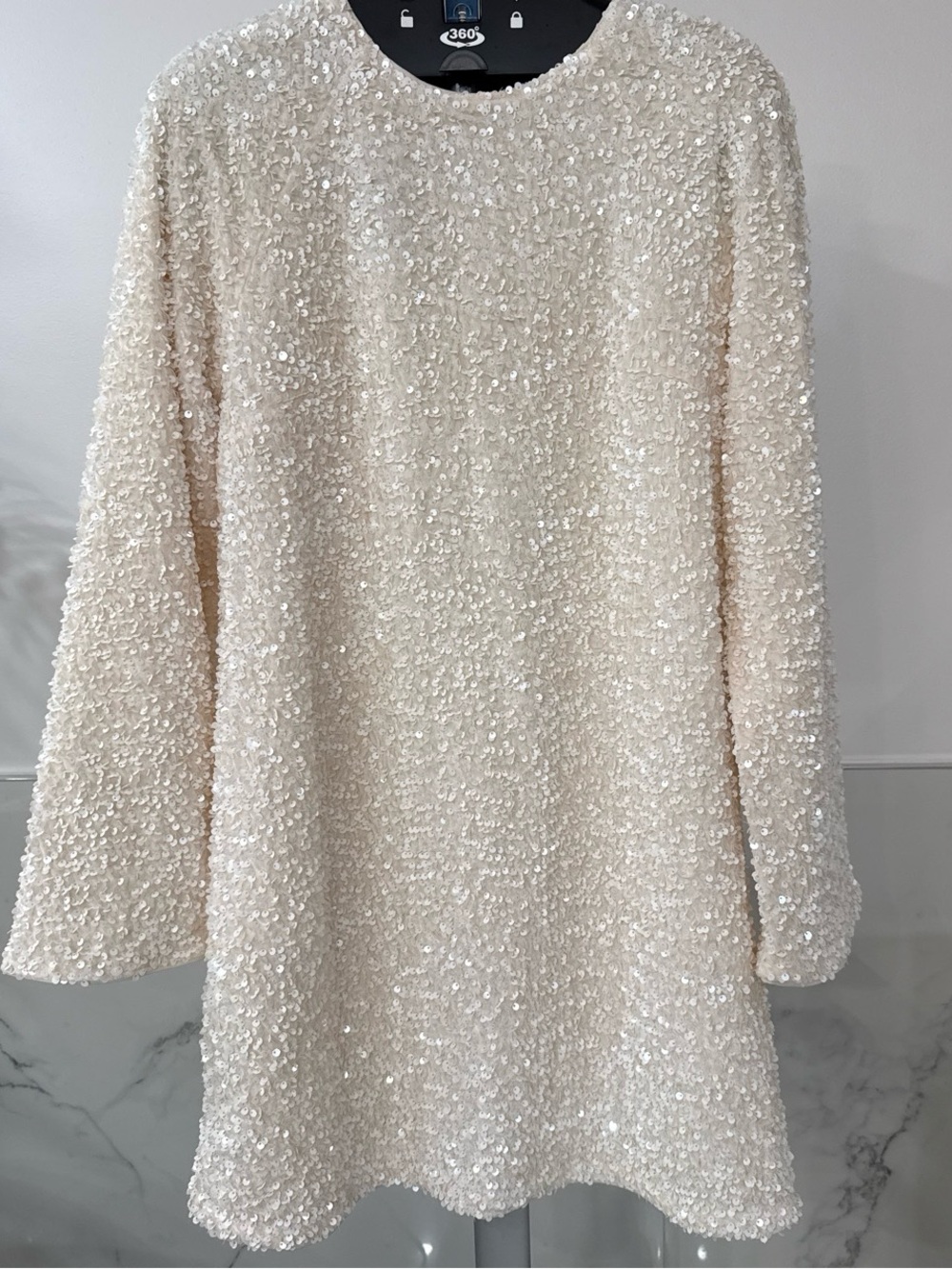 H&M Cream Sequined Long-Sleeve Shift Dress